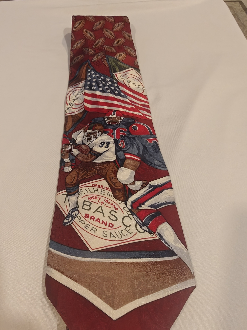 Tabasco Red Novelty Football & American Flag Tie
